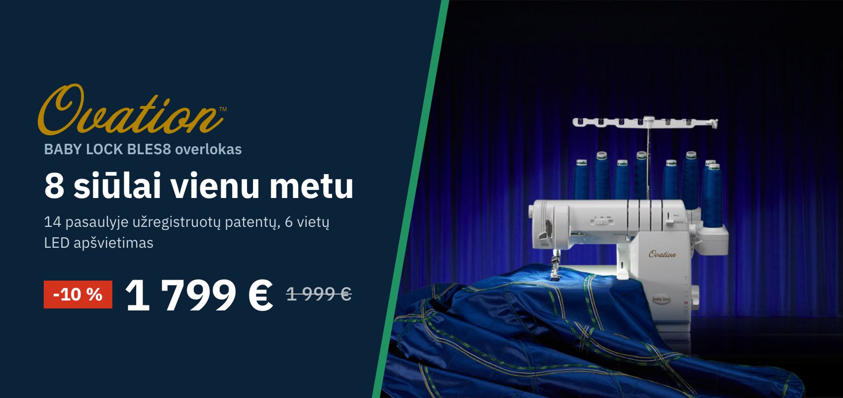 BABY LOCK Ovation overlokas, akcija: 1 799 € vietoj 1 999 €