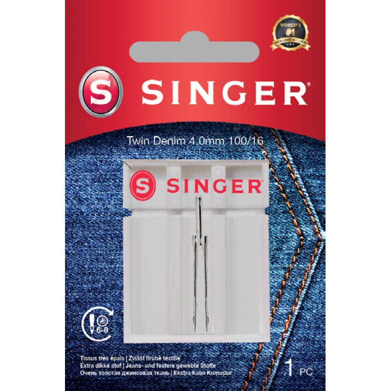SINGER Twin Denim dviguba adata 4,0 mm 100/16, 1 vnt.