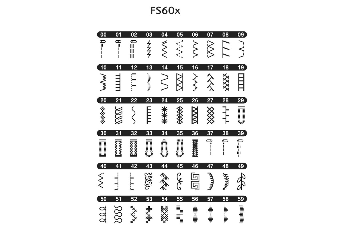 Brother FS60x siūlių lentelė (00–59)