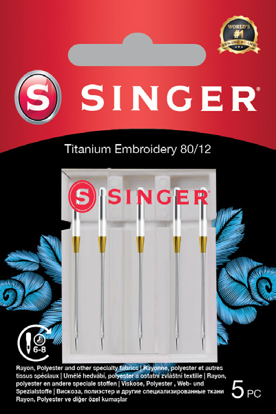 SINGER Heavy Duty Titanium Embroidery adatos, 5 vnt.